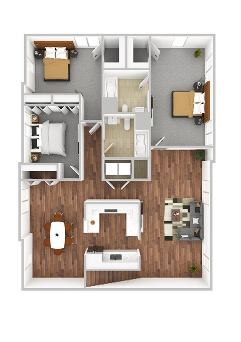 Three Bedroom  Two Bathroom Floor Plan.at The Elm at Island Creek Village, Duxbury Massachusetts